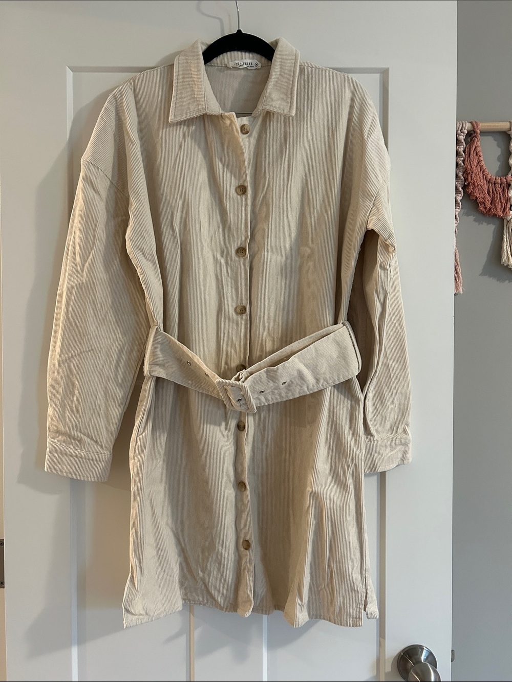 12th Tribe Cream Button-Front Belted Shirt Coat